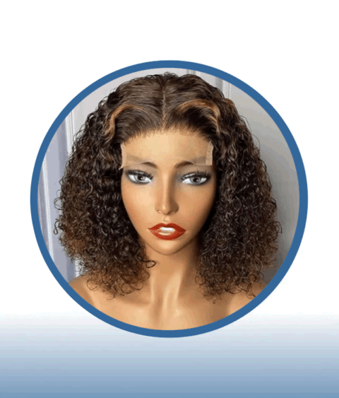 12″ 4×4 Brown Highlighted Malaysian Jerry Curl Wig