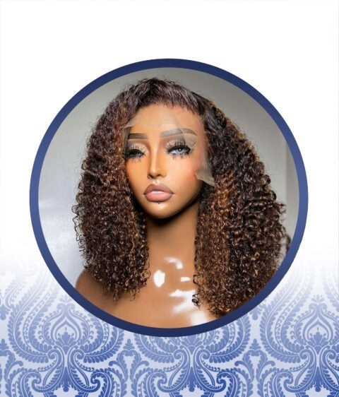 14 inch Mixed brown Jerry curl lace frontal wig